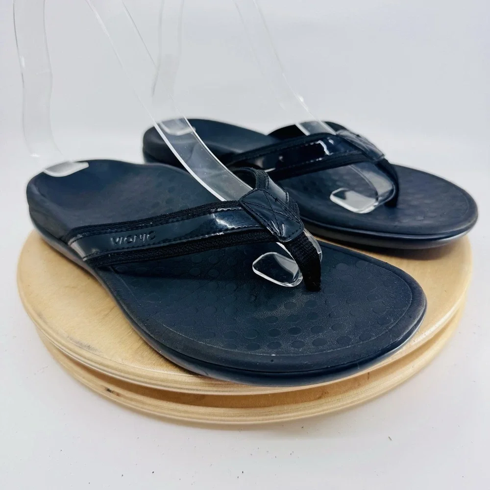 Vionic Tide Aloe Black Toe-Post Sandal Flip Flop Women's 6